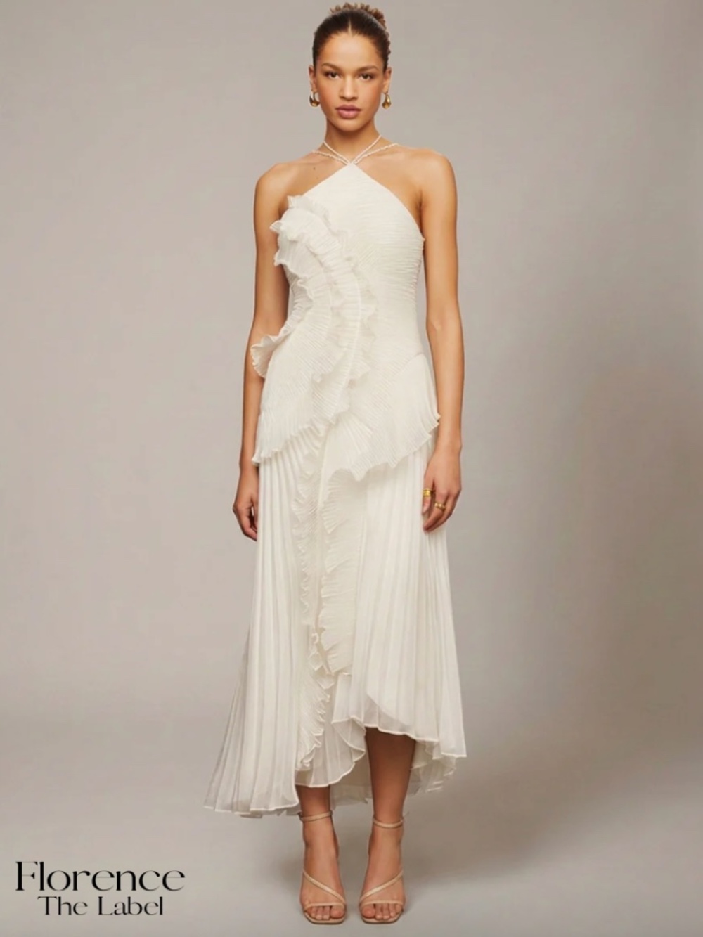 Florence The Label | White Ruffle Halter Maxi Dress | Bridal - NEW - XS/SIZE 2